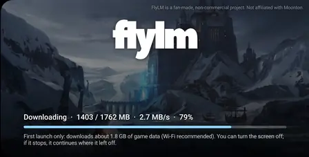 Android phone showing an app installation progress screen with a download icon